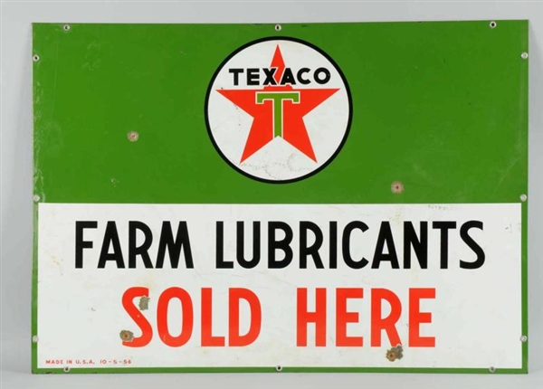 TEXACO (WHITE-T) FARM LUBRICANTS SOLD HERE SIGN.  