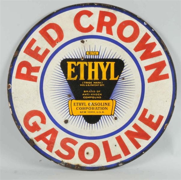 RED CROWN GASOLINE WITH ETHYL LOGO SIGN.          