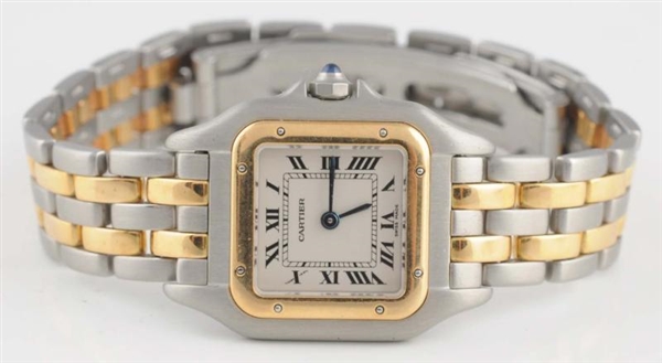 STAINLESS & GOLD LADIES CARTIER WRIST WATCH.      