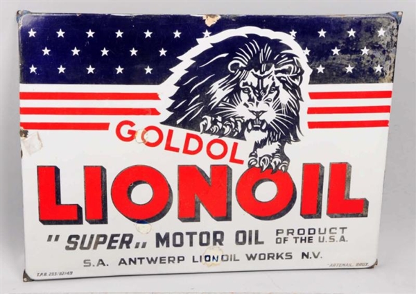 GOLDOL LION OIL WITH LION GRAPHICS SIGN.          
