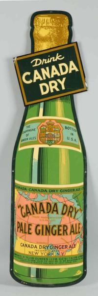 DRINK CANADA DRY BOTTLE SHAPED SIGN.              