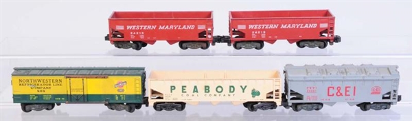 LOT OF 5: AMERICAN FLYER ASSORTED FREIGHT CARS.   
