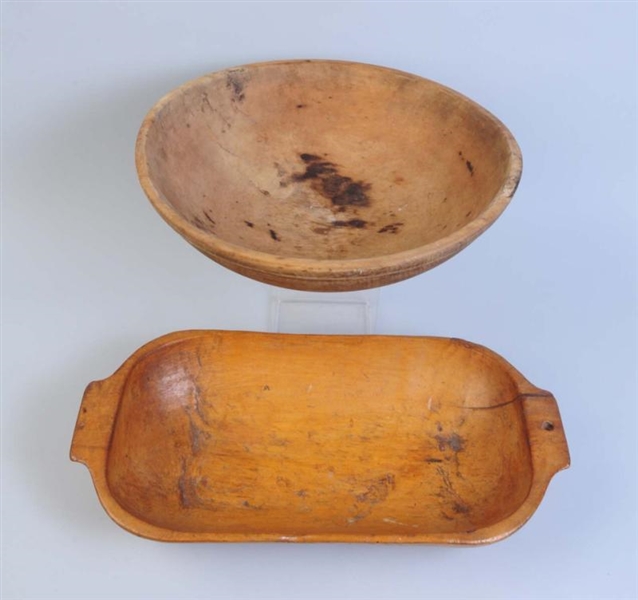 LOT OF 2: LARGE WOODEN BOWLS.                     