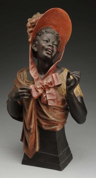 SPELTER BUST OF BLACK WOMAN.                      