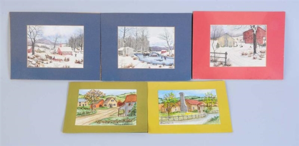 LOT OF 5: SMALL WATERCOLOR PAINTINGS.             