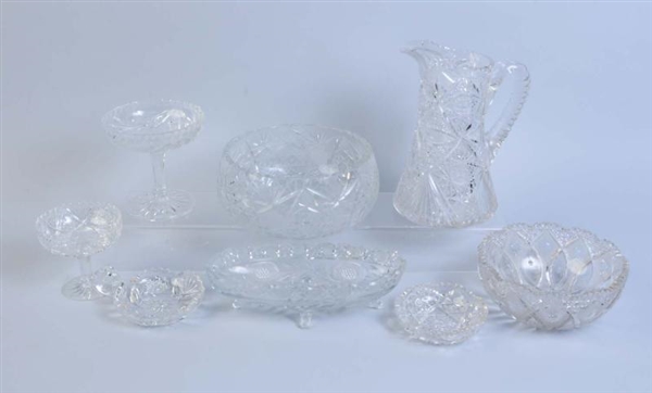 LOT OF 8: ASSORTED CUT GLASS PIECES.              
