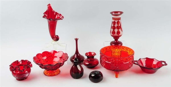 LOT OF 10: RUBY RED GLASS.                        