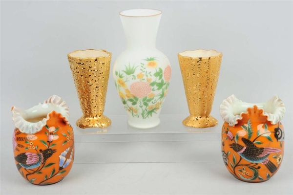 LOT OF 5: GLASS VASES.                            
