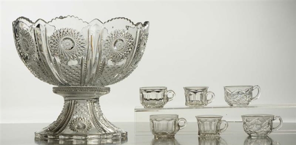 CUT GLASS PUNCH BOWL AND CUPS.                    