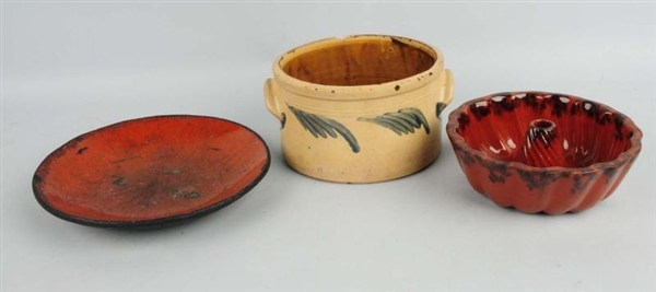LOT OF 3: REDWARE BOWLS.                          