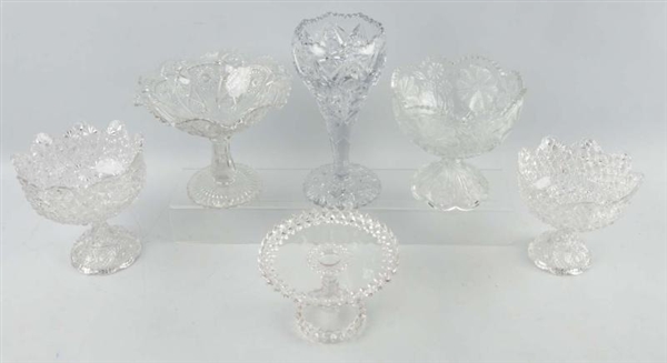 LOT OF 6: PRESSED GLASS PIECES.                   
