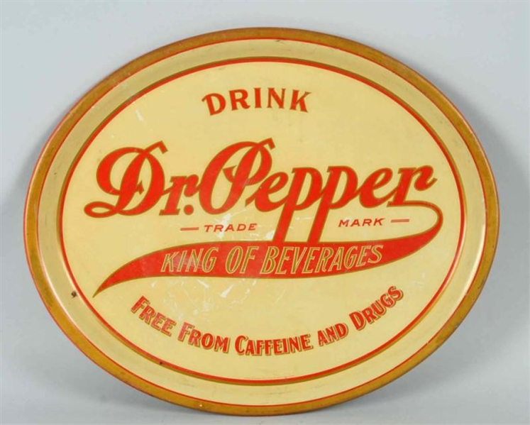 EARLY LARGE DR. PEPPER OVAL TIN SERVING TRAY.     