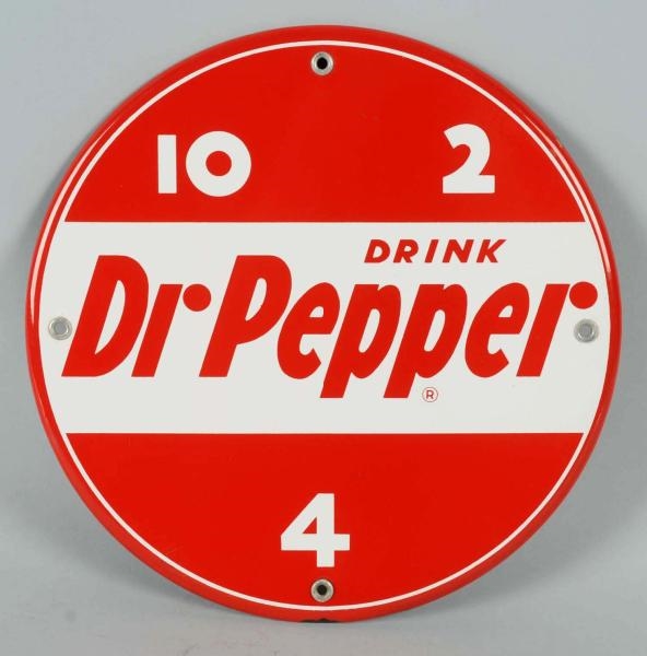 1950S RED DR. PEPPER ROUND PORCELAIN SIGN.        