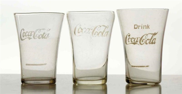LOT OF 3: TEENS-20S COCA-COLA FLARE GLASSES.      