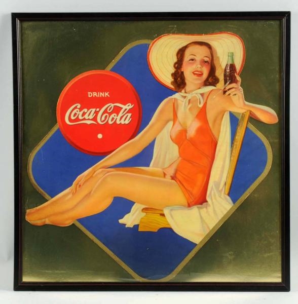 1940 COCA-COLA CARDBOARD BATHING GIRL CUTOUT.     
