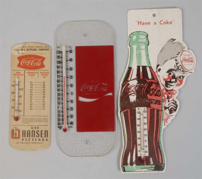 LOT OF 3: COCA-COLA THERMOMETERS.                 