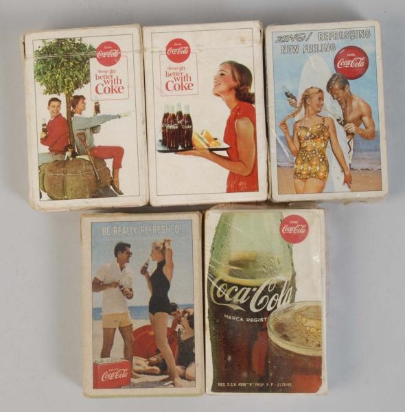 LOT OF 5; DECKS OF COCA-COLA PLAYING CARDS.       