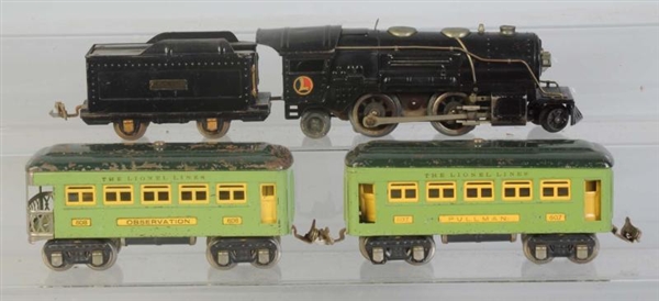 LIONEL NO.259E L&T PLUS NO.607, 608 CARS.         