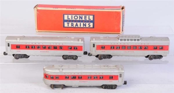 LIONEL NO.2442, 2444, 2446 RED STRIPE CARS.       