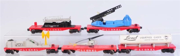 LOT OF 5: FLAT CARS WITH LOADS.                   