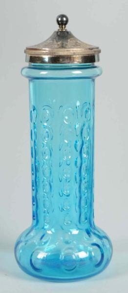 STRAW HOLDER, BLUE GLASS.                         