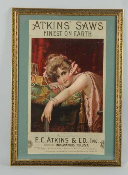 FRAMED ADVERTISING OF ATKINS SAWS.               