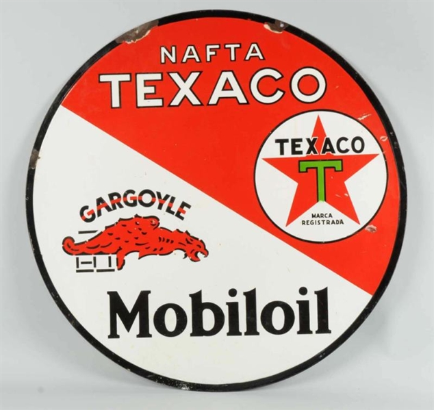 TEXACO NAFTA MOBILOIL PORCELAIN SIGN.             
