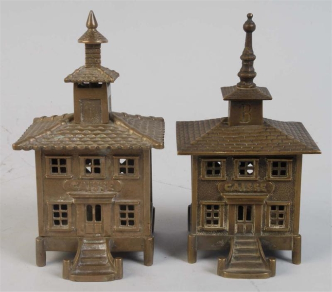 LOT OF 2: BRASS FRENCH BRASS BUILDING BANKS.      