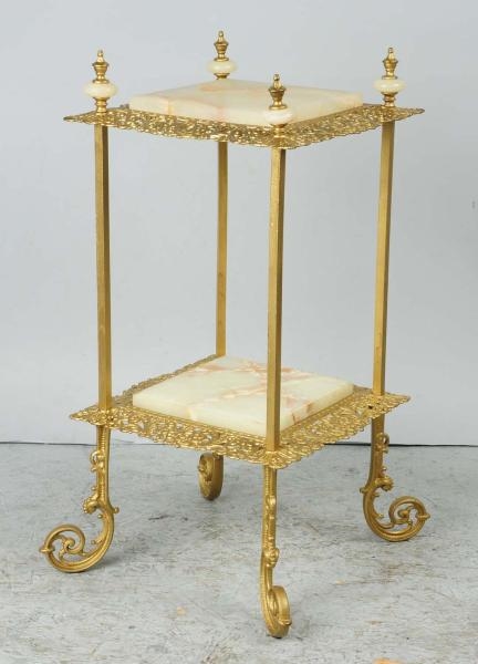 ORNATE BRASS & MARBLE STAND.                      