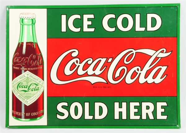 TIN ICE COLD COCA-COLA SOLD HERE SIGN.            