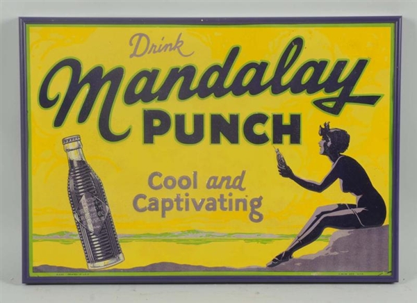 1928  MANDALAY PUNCH RARE EMBOSSED TIN SIGN.      
