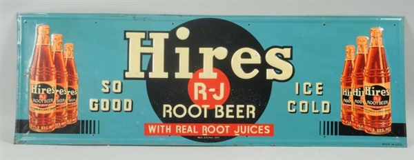 1940S HIRES EMBOSSED TIN SIGN WITH BOTTLES.       