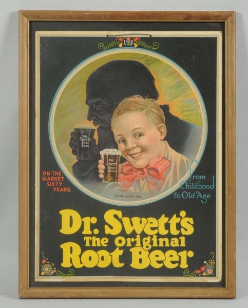 1920S-30S FRAMED DR. SWETT’S CARDBOARD SIGN.      