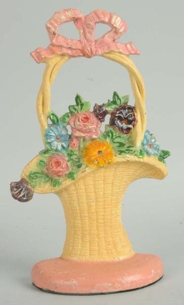 CAST IRON MIXED FLOWERS IN FRENCH BASKET DOORSTOP 