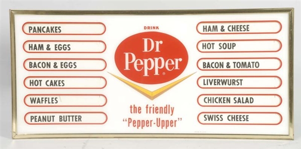 1960S REVERSE GLASS DR. PEPPER MENU BOARD.        
