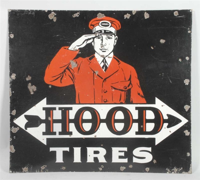 HOOD TIRES PORCELAIN DOUBLE SIDED SIGN.           
