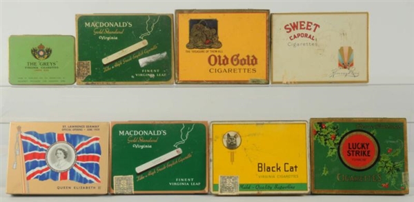 LOT OF 8: ASSORTED CIGARETTE TINS.                