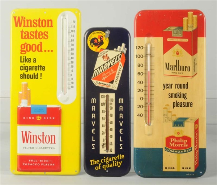 LOT OF 3: ADVERTISING TOBACCO THERMOMETERS.       