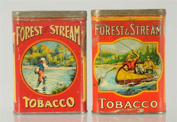 LOT OF 2: FOREST & STREAM VERTICAL TOBACCO TINS.  