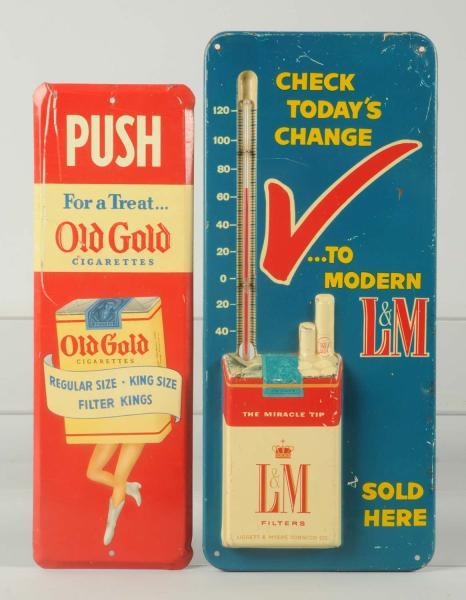LOT OF 2: TIN TOBACCO ADVERTISING THERMOMETERS.   