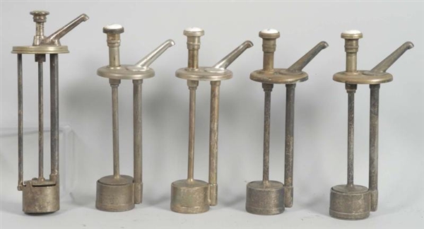 LOT OF 5: ASSORTED SYRUP DISPENSER TOPS.          