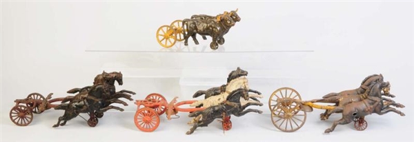 LOT OF 4: EARLY CAST IRON HORSE & OX TEAMS.       