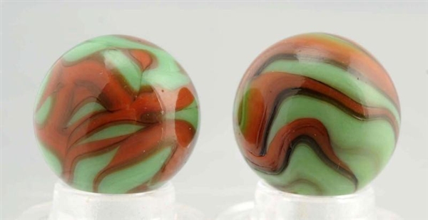 LOT OF 2: CHRISTENSEN AGATE SWIRL FLAME MARBLES.  