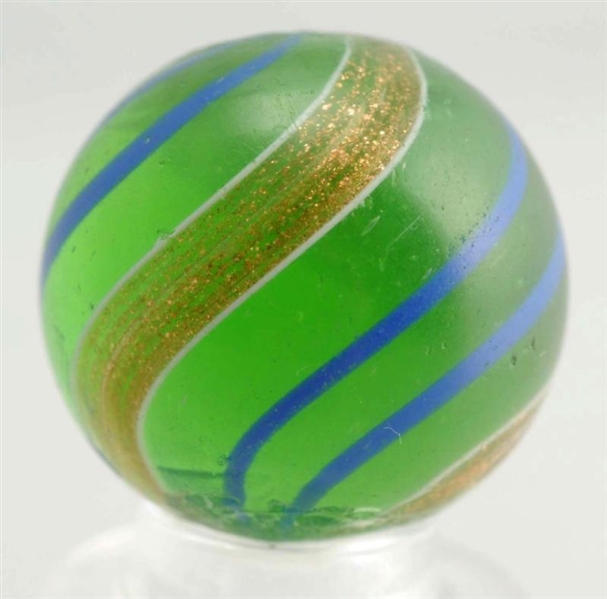 GREEN GLASS BANDED LUTZ MARBLE.                   