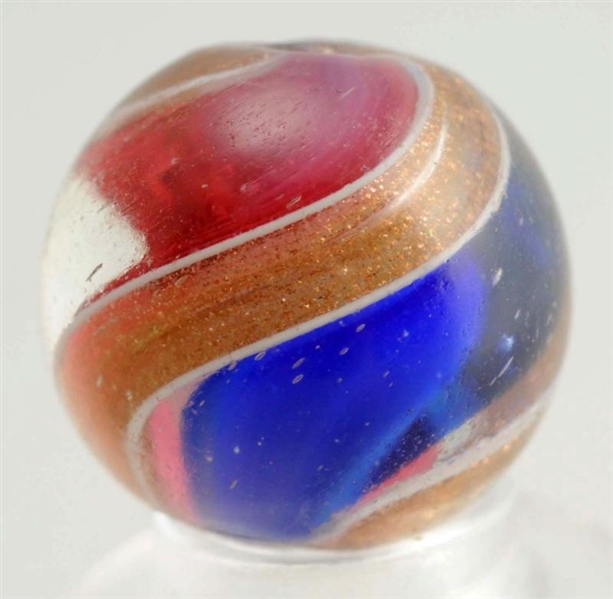 BLUE AND RED RIBBON LUTZ MARBLE.                  