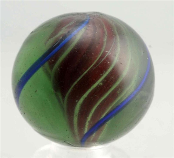 GREEN GLASS 3-STAGE RED SOLID CORE MARBLE.        