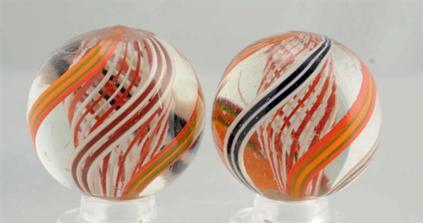 LOT OF 2: RED AND WHITE LATTICINO SWIRL MARBLES.  