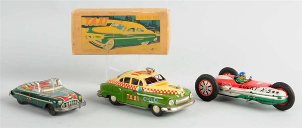 LOT OF 3: JAPANESE TIN LITHO CARS TOY AUTOS.      