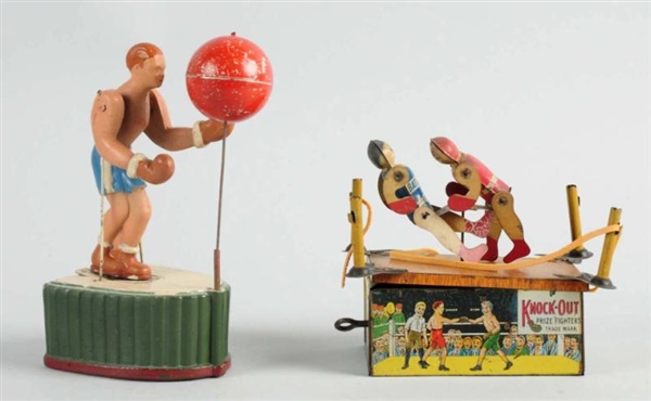 LOT OF 2: TIN & COMPOSITION WIND-UP BOXING TOYS.  