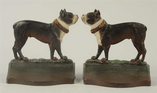 CAST IRON BOSTON TERRIER DOG BOOKENDS.            